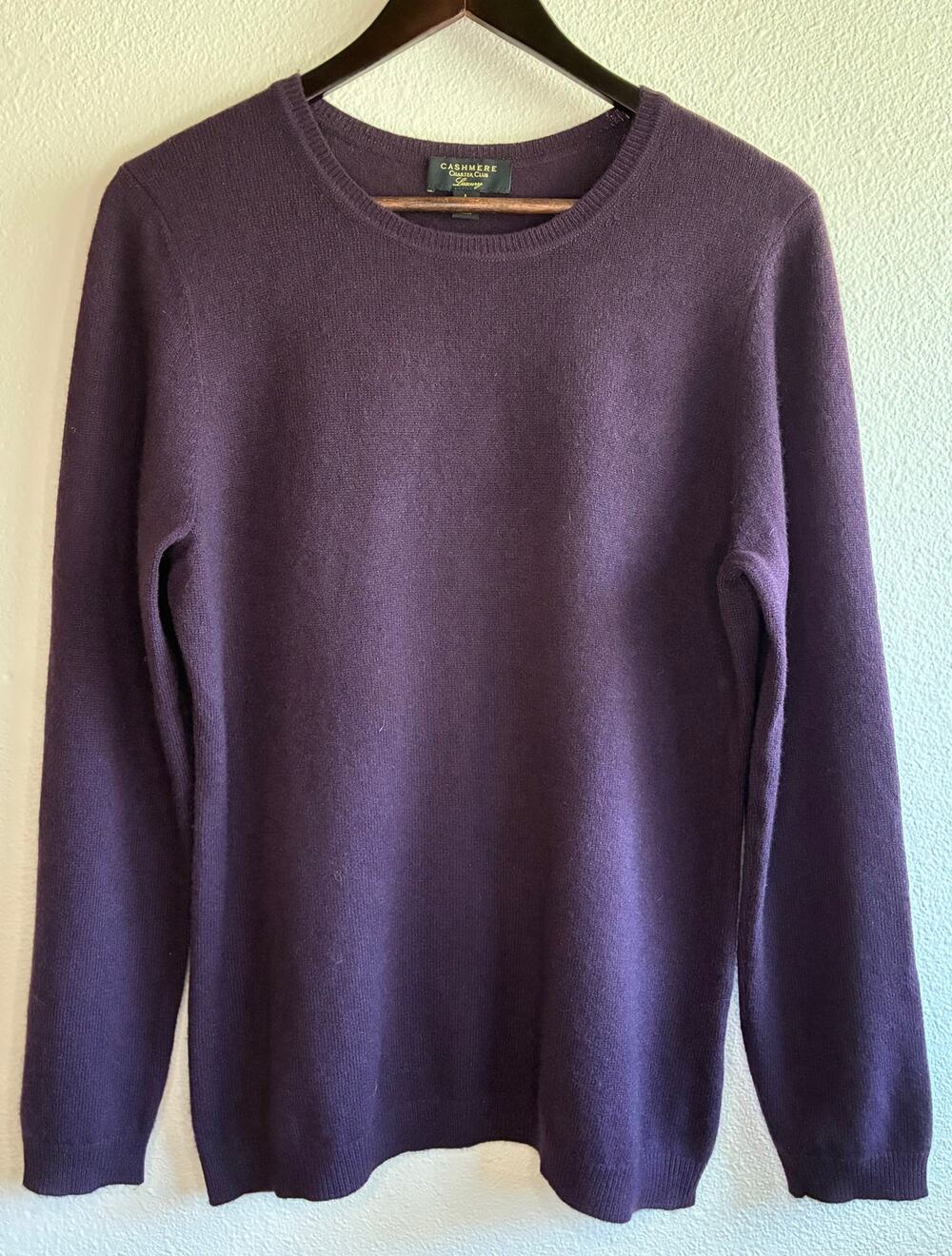 CHARTER CLUB | 100% Cashmere Plum Sweater Crew Neck Long Sleeve | Large